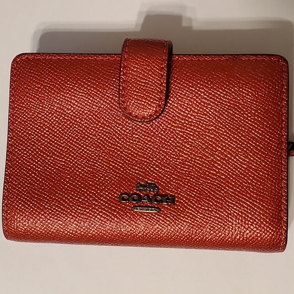 Coach Handbags - Leather Maroon Metallic Coach Wallet